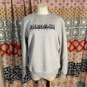 Napapijri Light Gray Crewneck Sweatshirt with Navy Logo